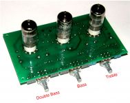 3 Band Preamplifier - Double Bass, Bass, Treble. Dimensions are 162mm x 84mm x 25mm high / 6.4" x 3.3" x 1" high (without tubes) TES