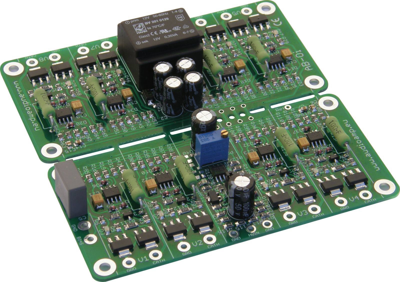 Module AB-Oi for 8 tubes, PP & PPP amps, with a 6.3VAC isolation transformer for use in amps where the 6.3VAC filament supply is referenced to ground. Also requires bias supply from the amps circuit. TES